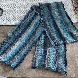 Vintage silk  Scarf in Blue and Gray ocean colors 11x80.